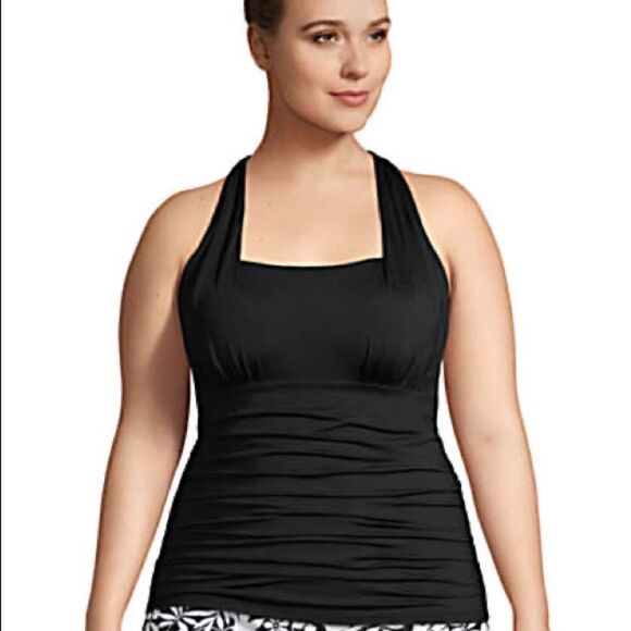 Land’s End Plus Standard size tie halter square neck tankini black Various - Picture 2 of 5